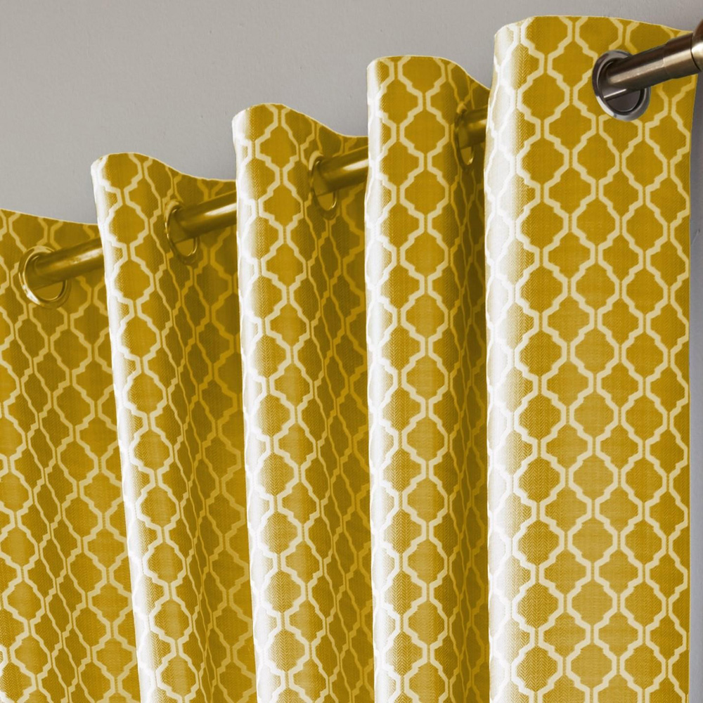 Alan Symonds Wold Ochre and White Ring Top Eyelet Curtains 117cm x 137cm Image 2