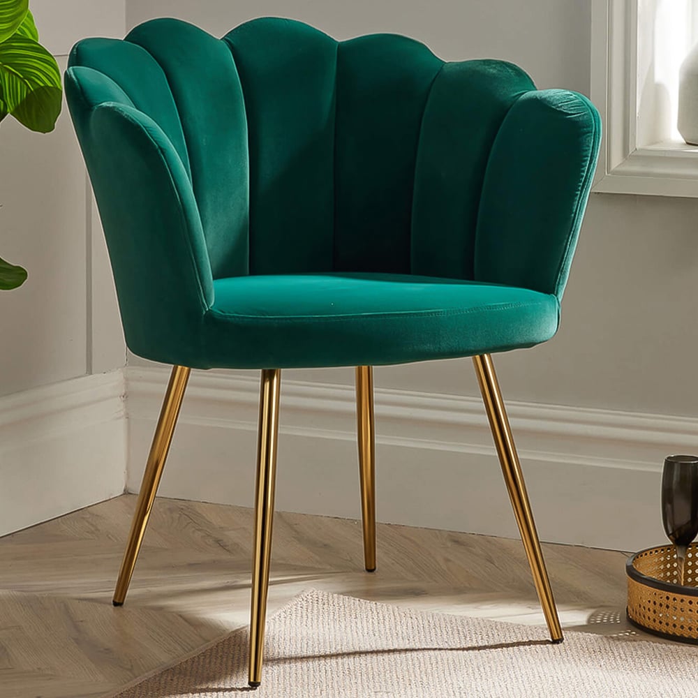 Home Source Emerald Green Scallop Chair with Gold Metal Leg Image 1