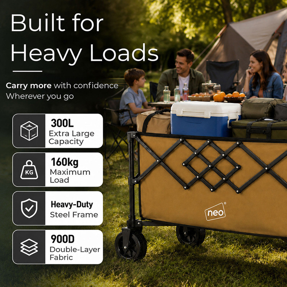 Neo Direct 300L Khaki Heavy Duty Folding Garden Trolley Cart Image 5