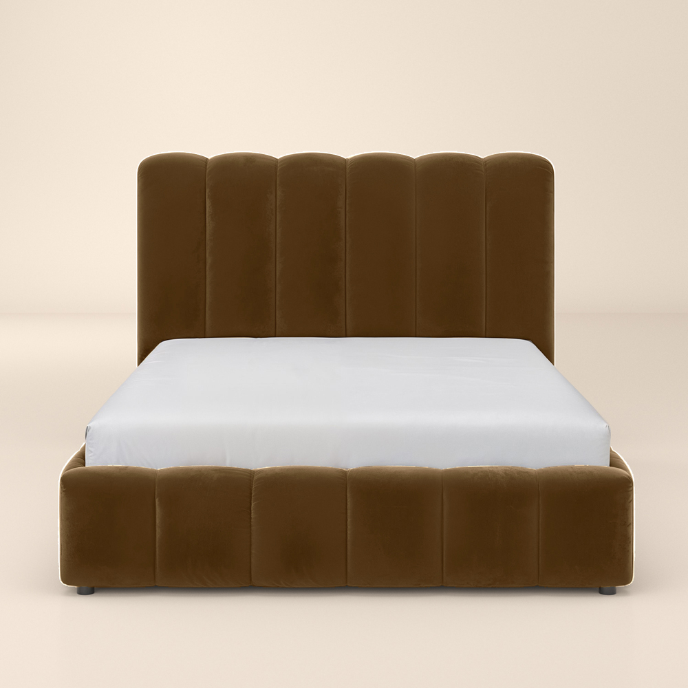 Solace+Co Emilie Double Brown Velvet Ribbed Ottoman Bed Image 3
