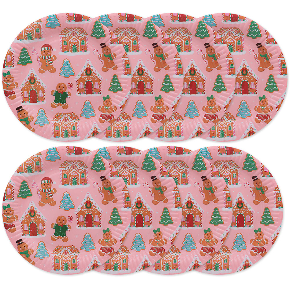 Pack of 8 Festive Gingerbread Paper PlatesPink Image 2