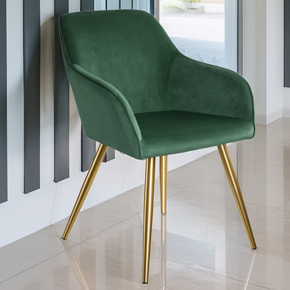 tectake Marilyn Dark Green and Gold Velvet Look Padded Accent Chair Image 1