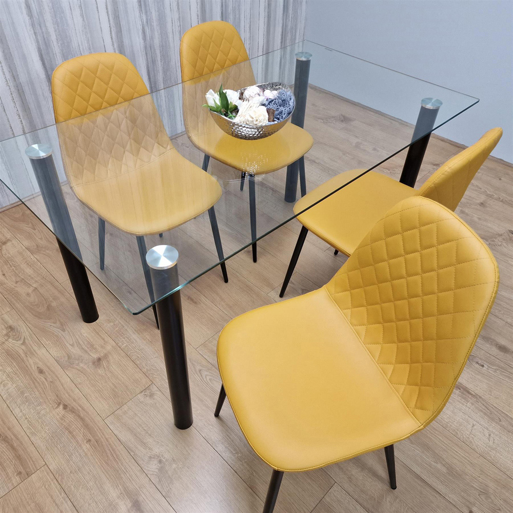 Kosy Koala 6 Seater Glass and Faux Leather Dining Set White and Mustard Image 5
