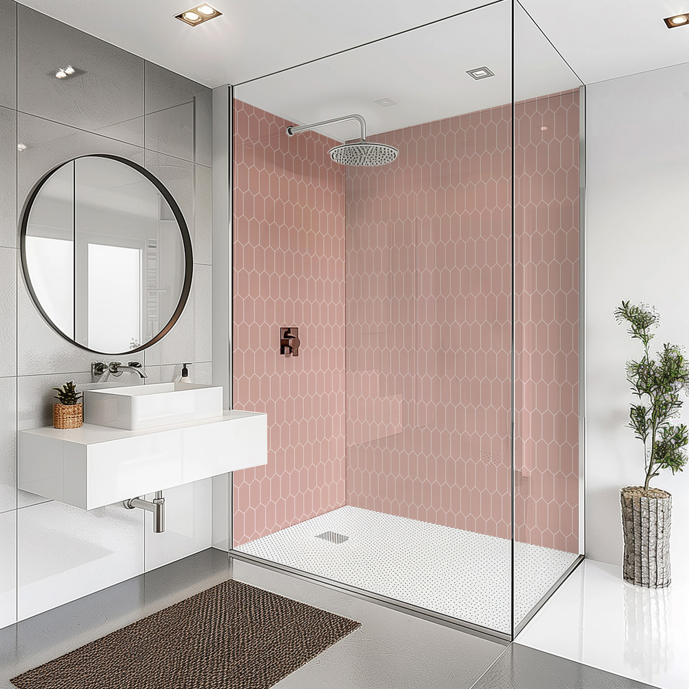 Splashbax Premium Artisan Elongated Hexagon Blossom Pink Acrylic Bathroom Wall Panel 2400 x 900mm Image 6