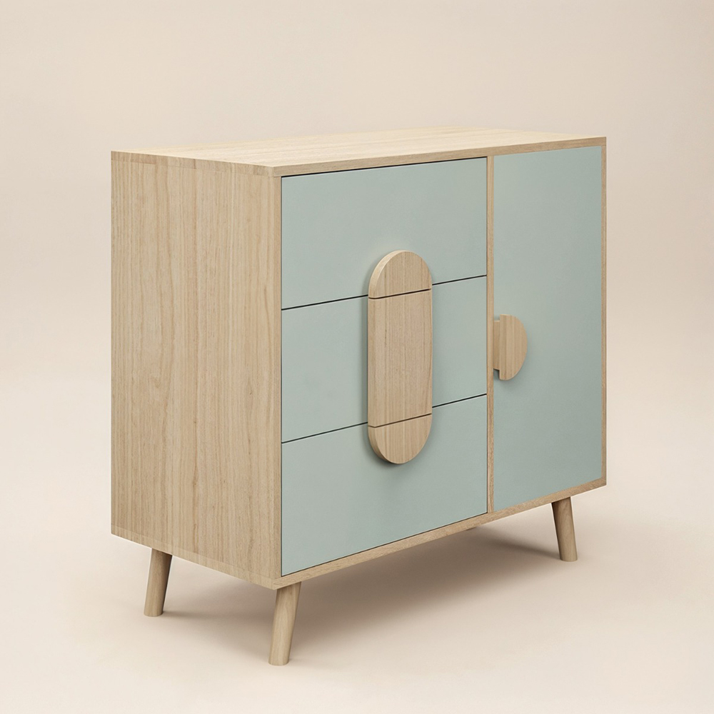 Flair Noah Single Door 3 Drawer Green and Oak Chest of Drawers Image 2