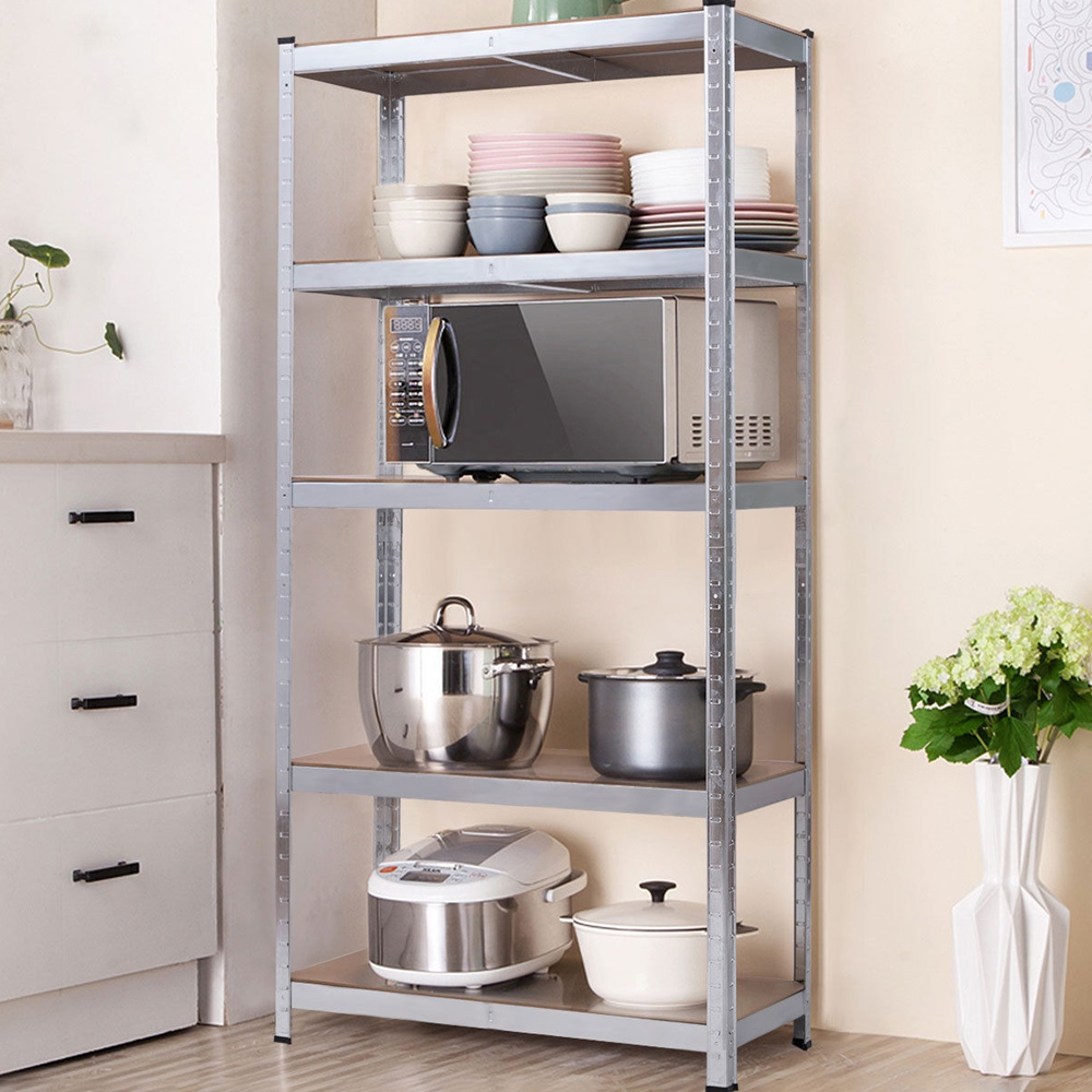 AMOS 5 Tier Silver Galvanized Heavy Duty Shelving Unit Image 2