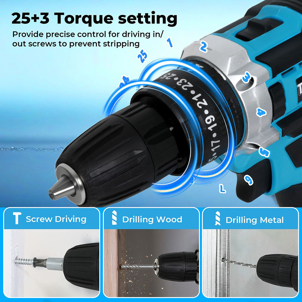 Traderight HW0263 21V Cordless Electric Combi Drill Driver with 2 Batteries and Accessories Image 6