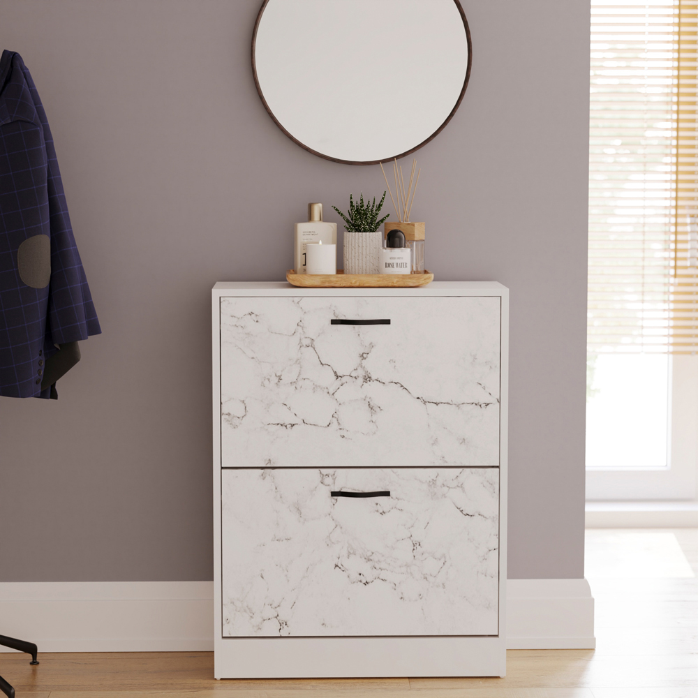 Vida Designs 2 Drawer White Marble Shoe Cabinet Image 3