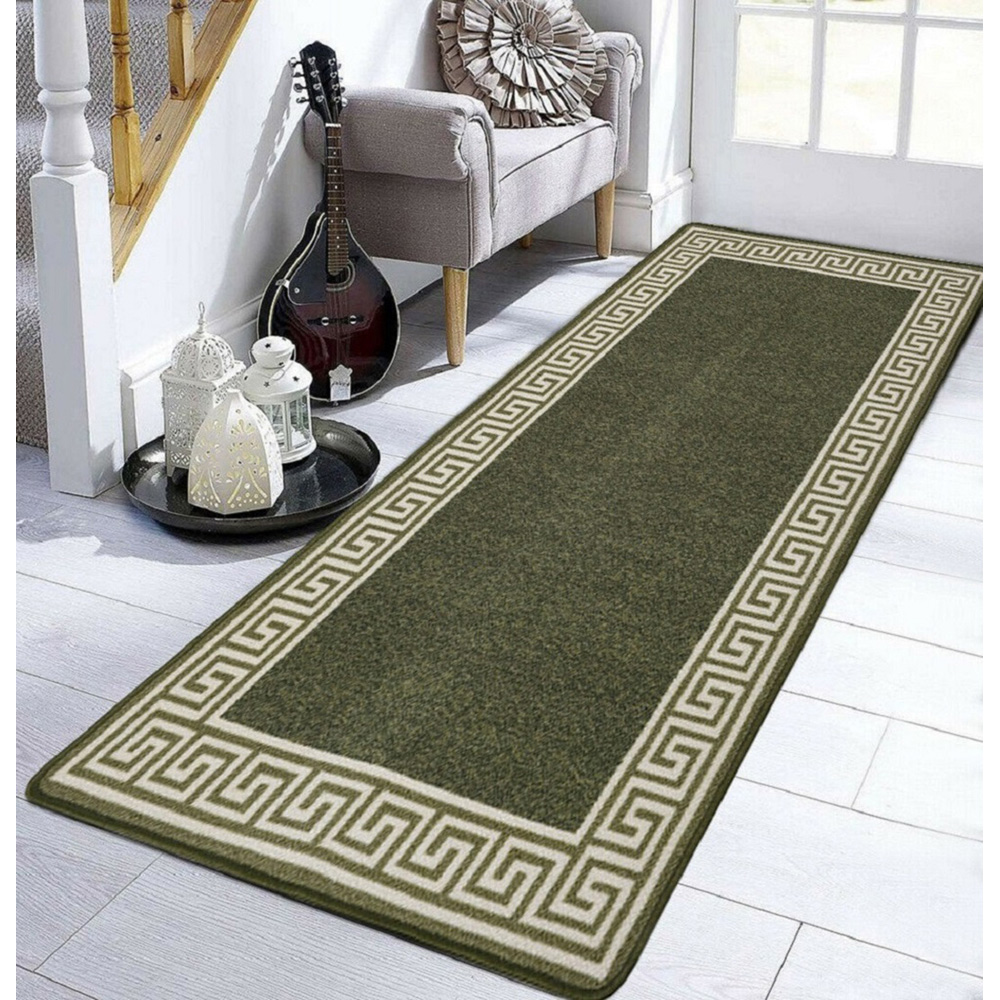 Smart Living Greekey Green and Cream Gel Back Non-Slip Door Mat 67 x 120cm Image 3