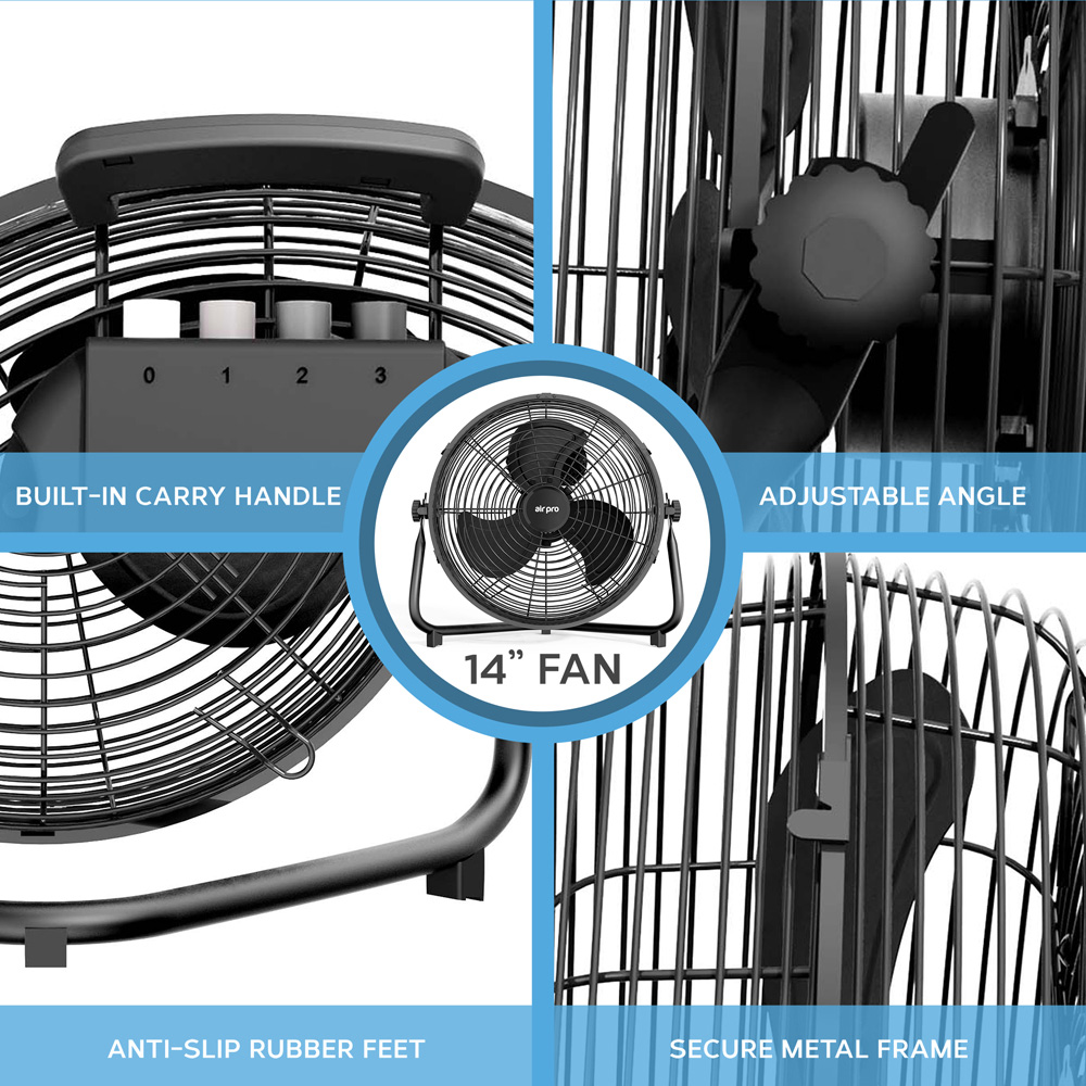 Air Pro Black 3 Speed Powerful Air Cooling and Circulating Floor Fan 14 inch Image 3