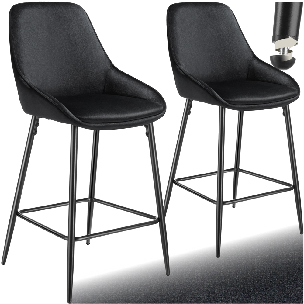 tectake Siera Black Velvet Look Bar Stool Set of 2 Image 2