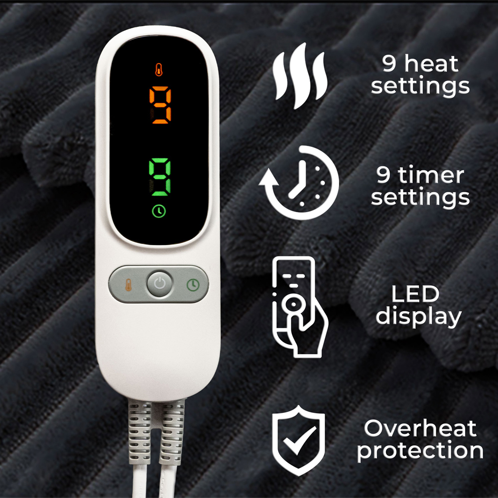 Neo Black Fleece Electric Blanket with Timer and Heat Settings Image 9