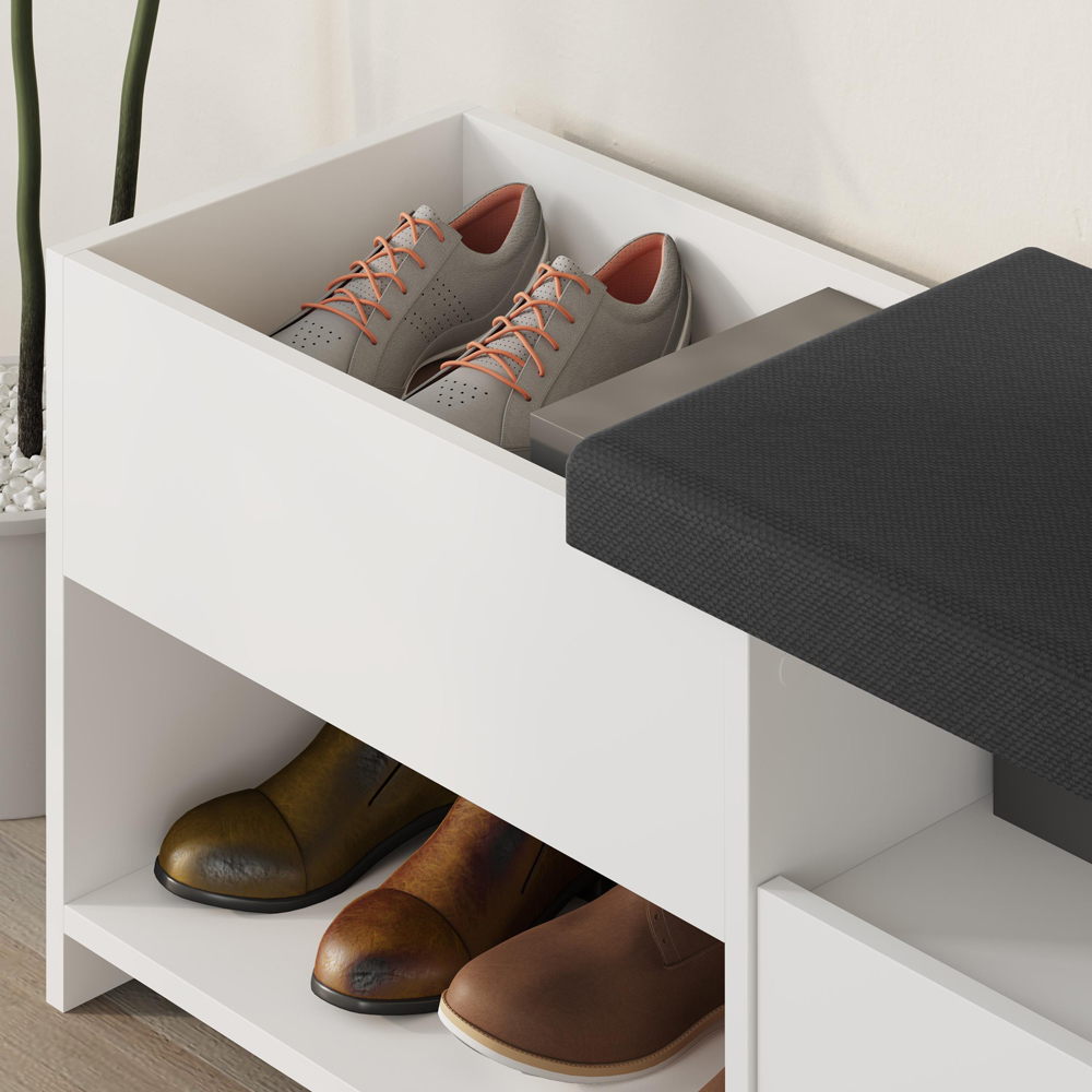 Decortie Filux 2 Shelf Single Door White Shoe Bench Image 3