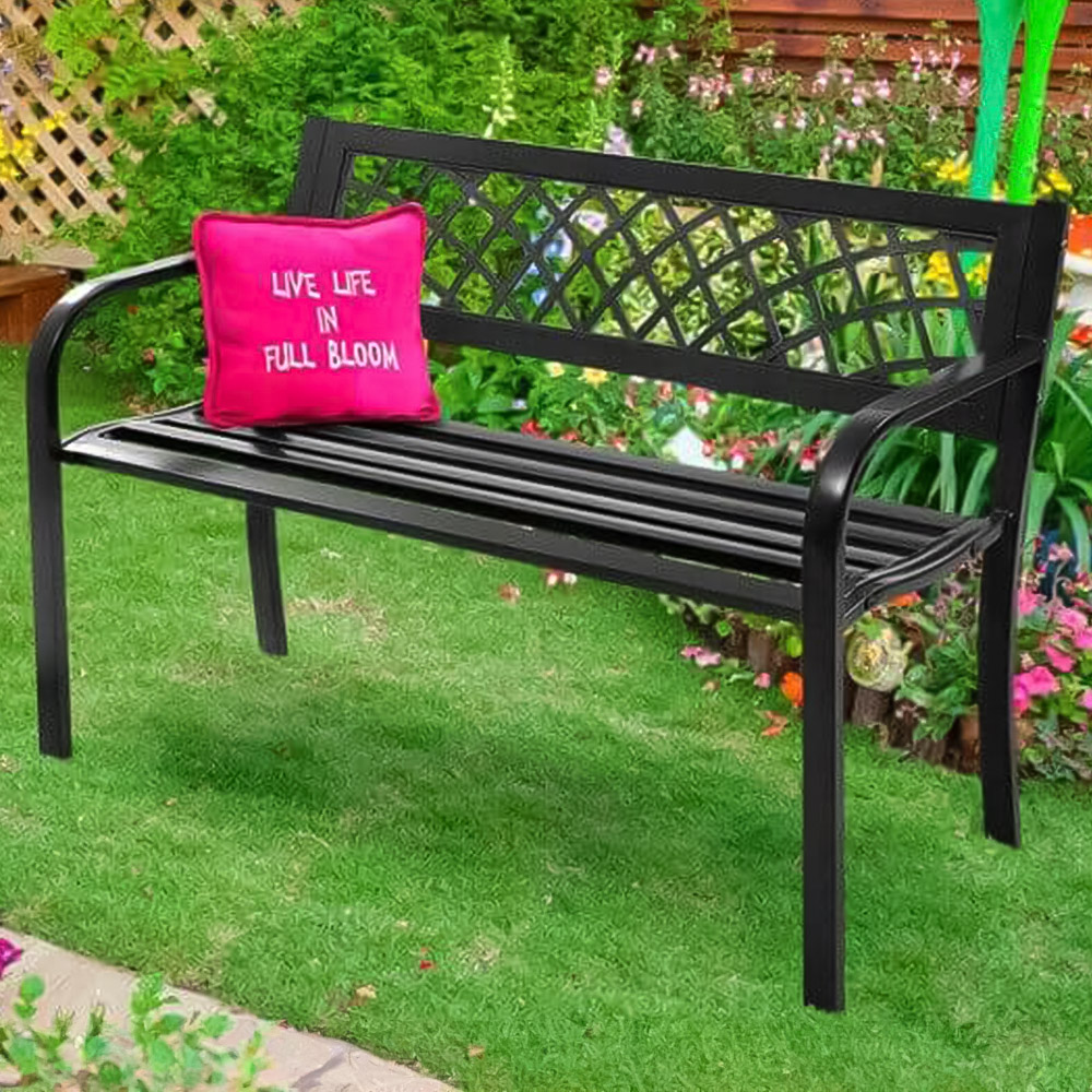Costway 2 Seater Metal Frame Garden Bench Image 1