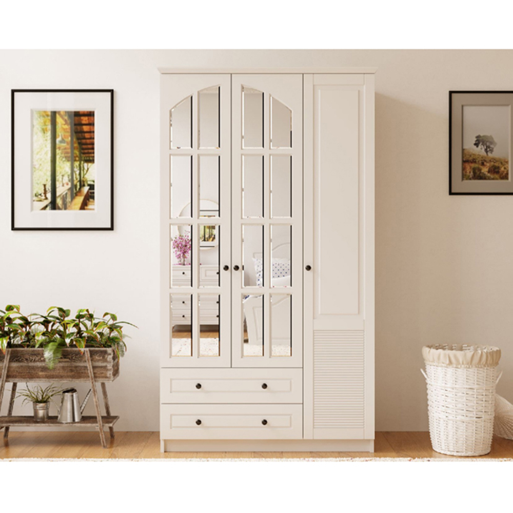 Evu Elise 3 Door 2 Drawer White Mirrored Wardrobe Image 3