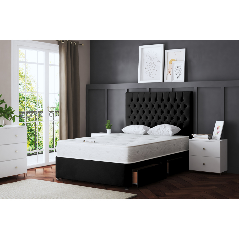 DS Living Seraphine Double Black Upholstered Panel Divan Bed with 2 Drawer Image 5