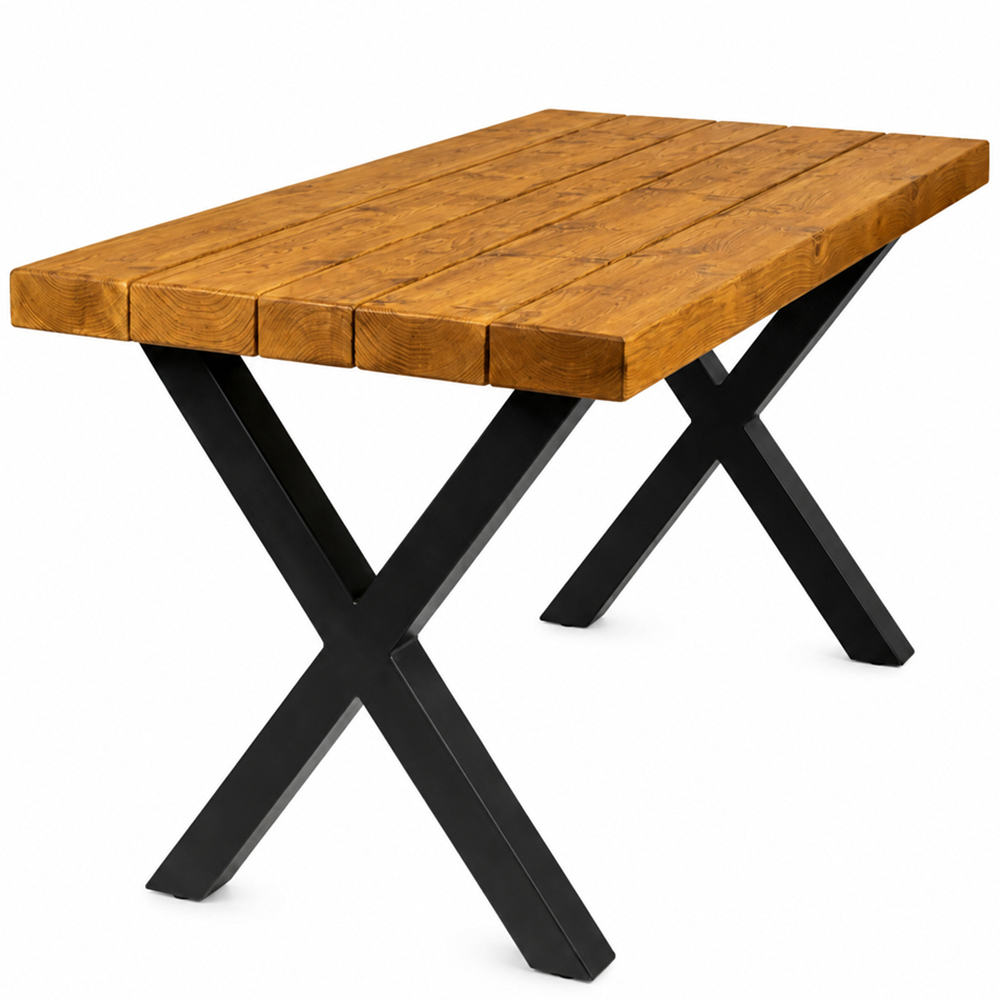 Homebase Chunky Handmade Mid Oak Brown 4 Seater Outdoor Dining Table Image 2