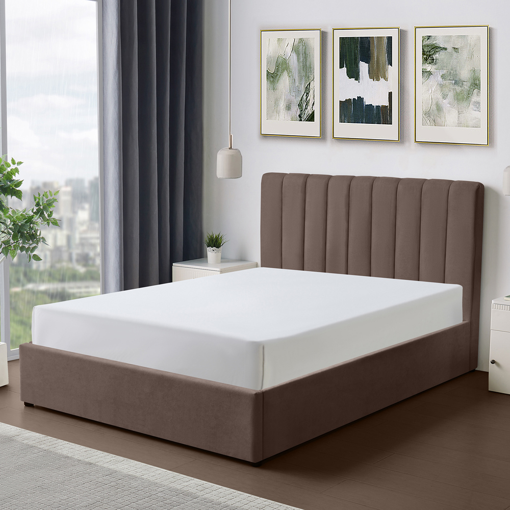 Artemis Home Evelynne Double Dark Brown Linen Upholstered Ottoman Bed Image 4