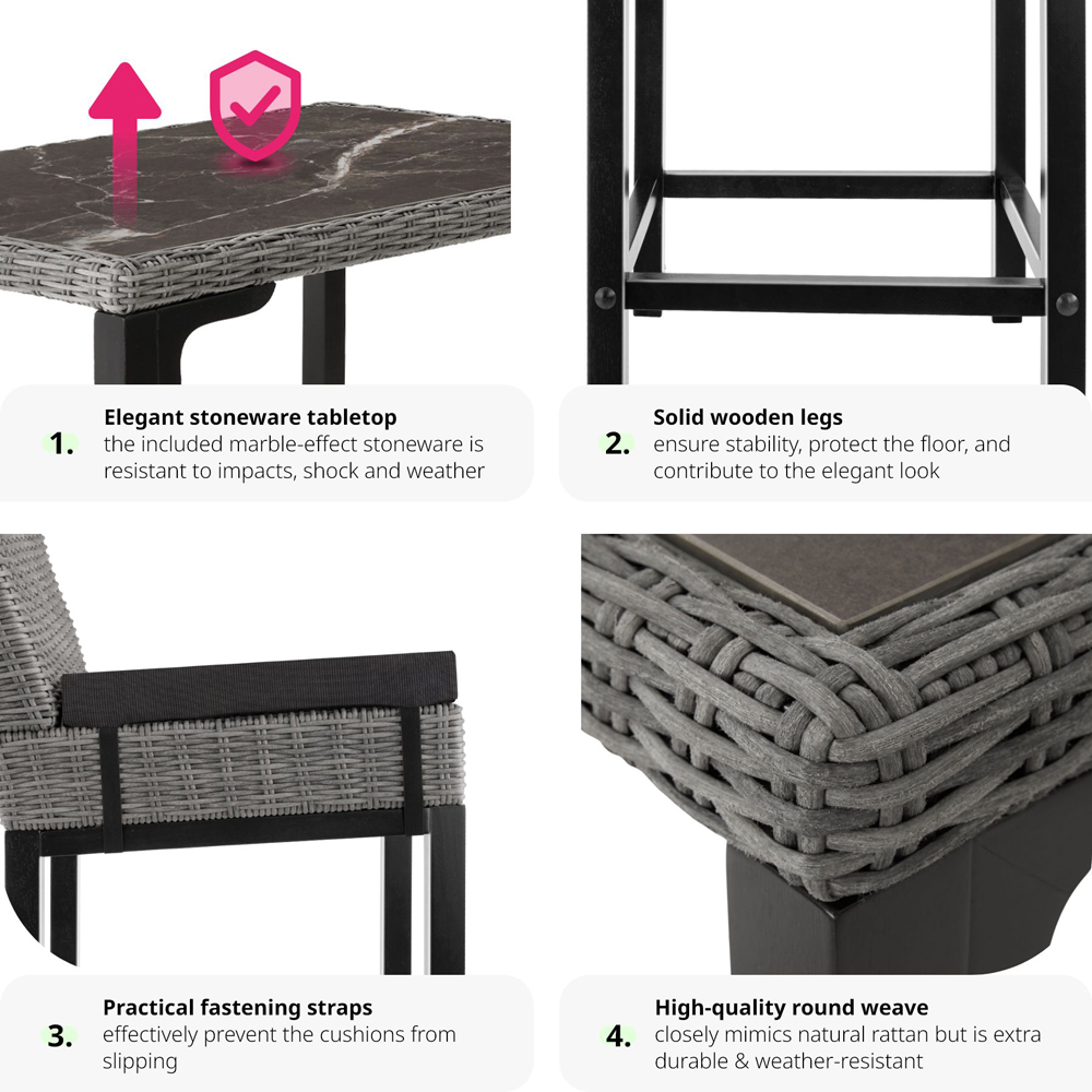 tectake 2 Seater Grey Poly Rattan Bistro Bar Table Set Image 6