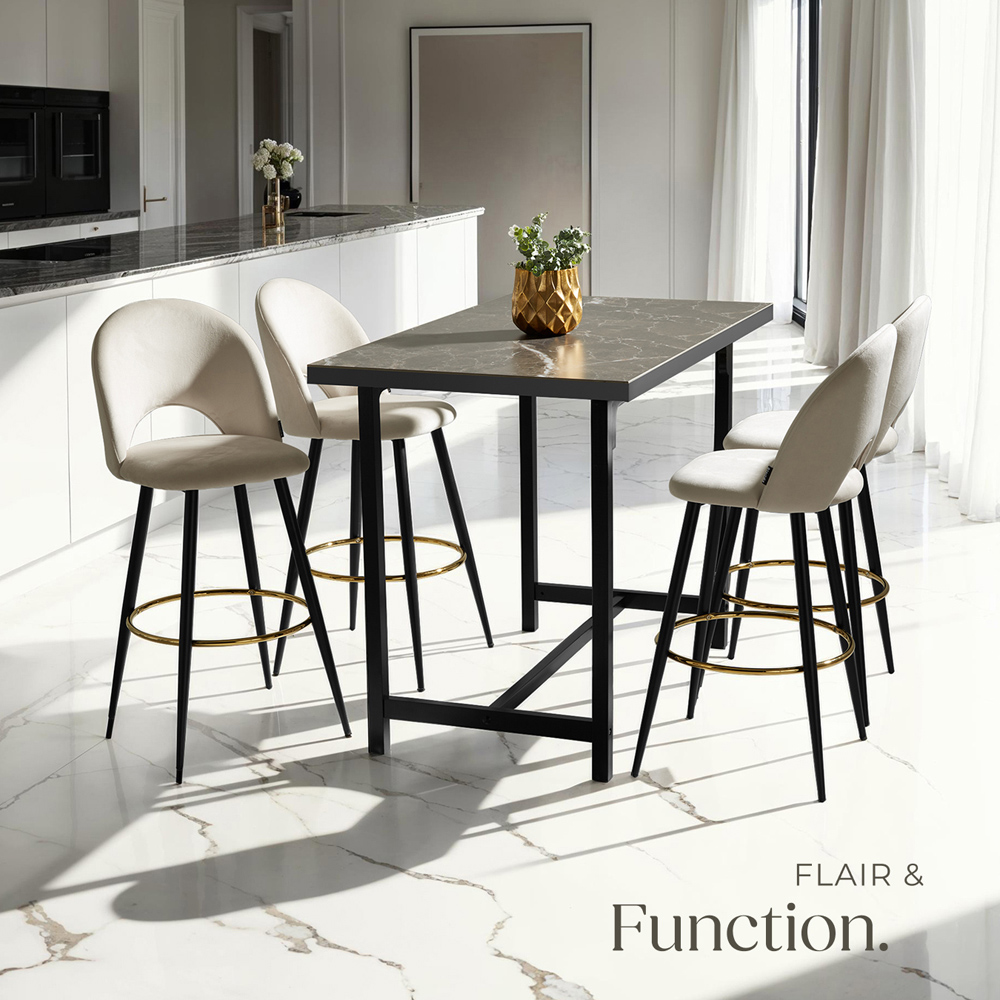 tectake Rachel Cream and Black Velvet Look Bar Stool Set of 4 Image 6