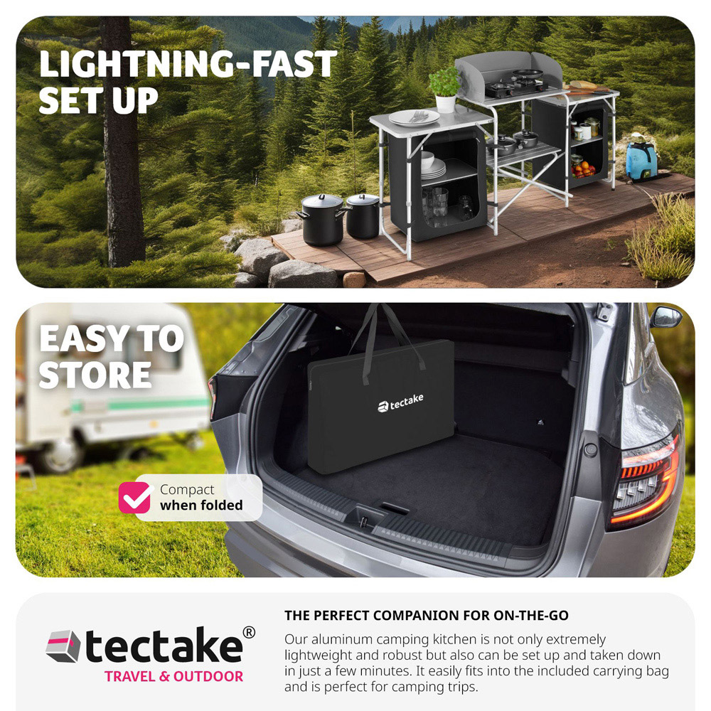 tectake 5 Compartments Black Foldable Camping Kitchen Image 7
