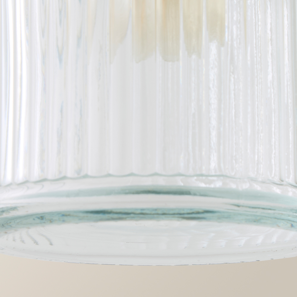 ValueLights Brushed Chrome Ribbed Pattern Glass Jar Pendant Shade Image 3