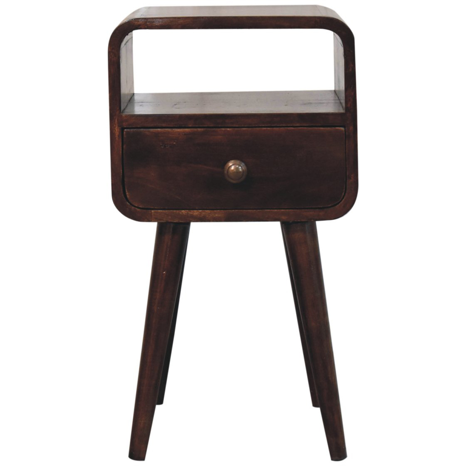 Artisan Furniture California Walnut Single Drawer Single Shelf Solid Wood Mini Curved Bedside Table Image 2