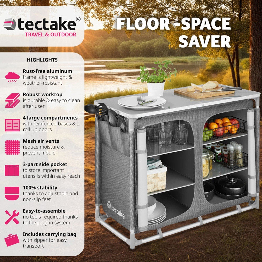 tectake 6 Compartments Grey Foldable Camping Kitchen Image 6