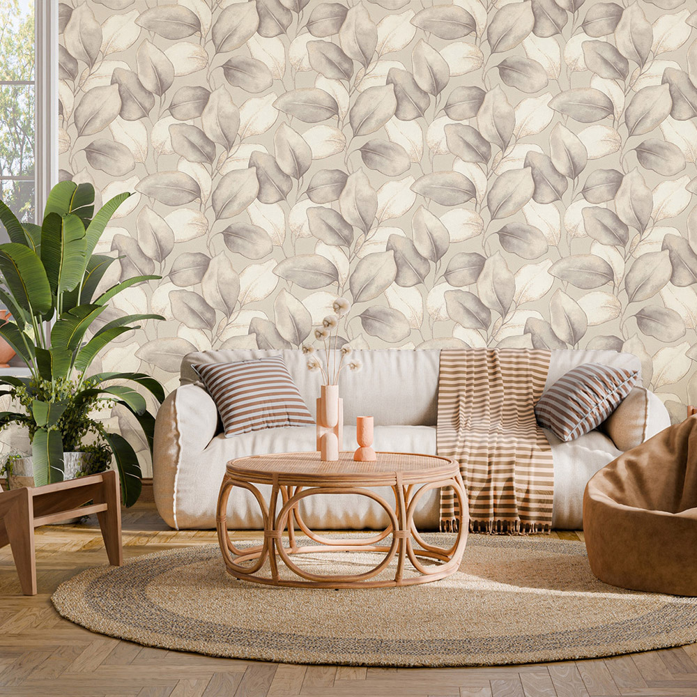 Rasch Wallpaper Opulenza Leaf Soft Grey Wallpaper Image 3