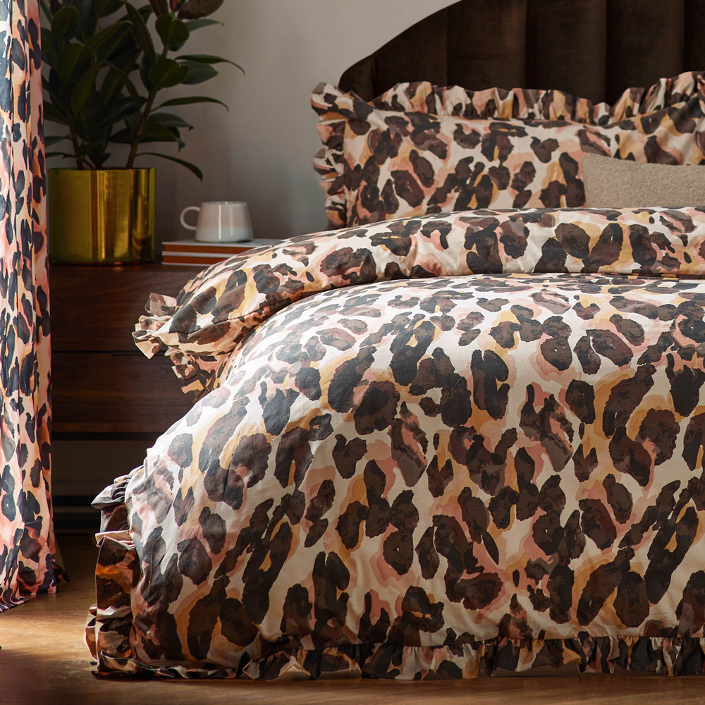 furn. Double Multicolour Leopard Printed Frill Trim Duvet Set Image 3