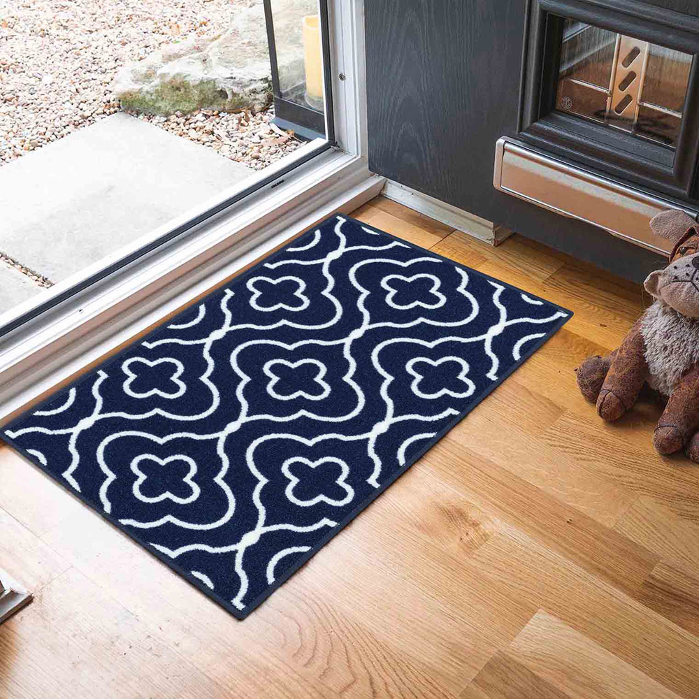 Desire Rugs Havana Navy Quatrefoil Anti Slip Door Mat 150 x 80cm Image 2