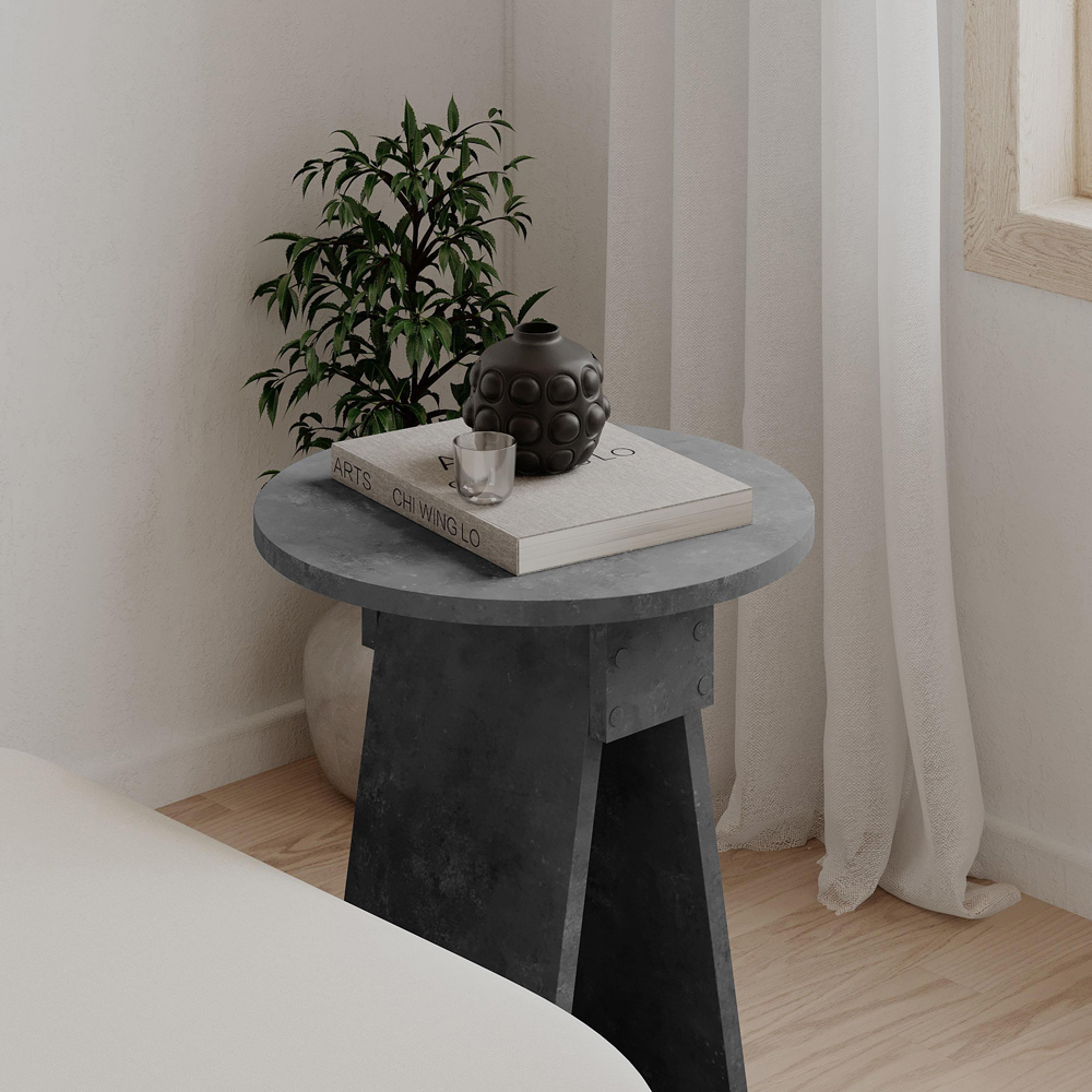 Decortie Chen Round Side Table with Retro Grey Sculptural Base Image 3