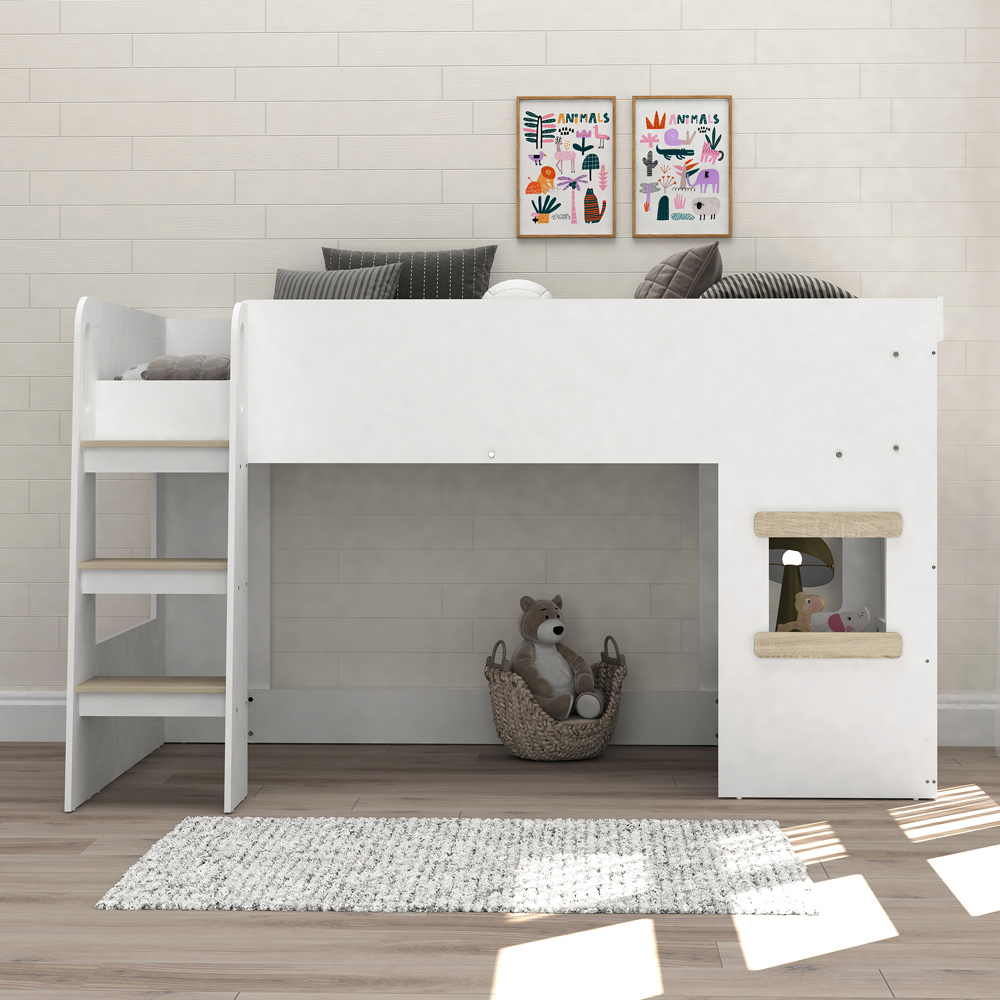 Kidsaw White and Oak Mid Sleeper Cabin Bed with Under Desk Image 7
