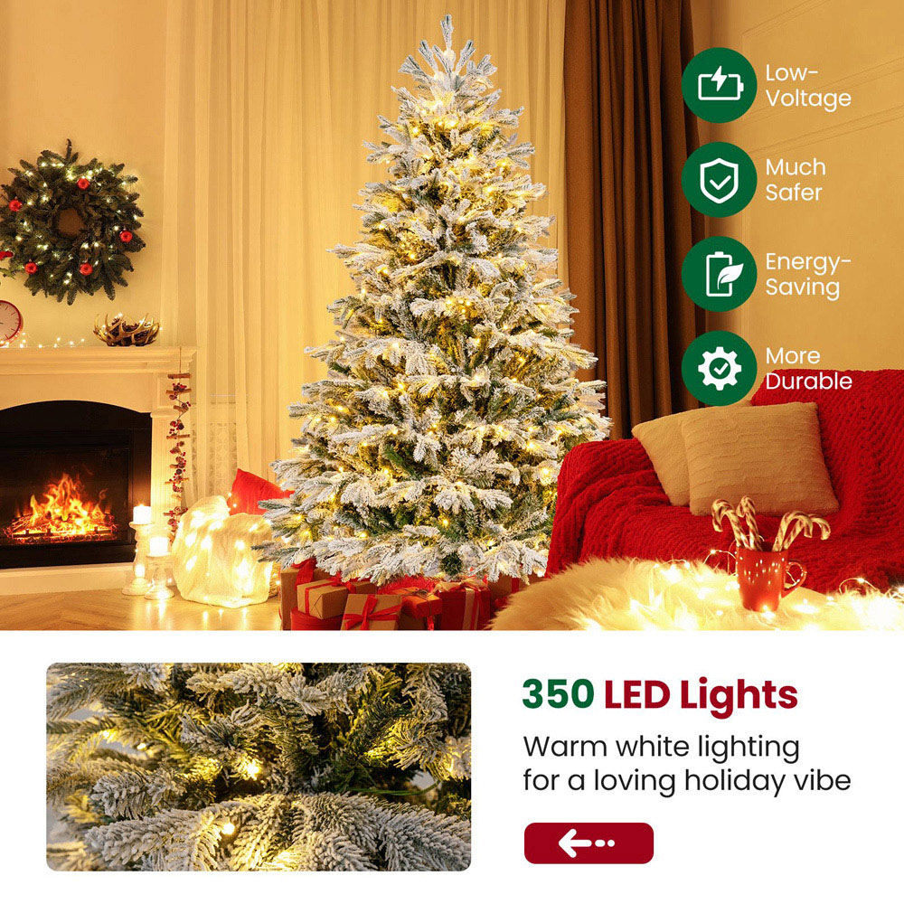 Costway Pre Lit Flocked Warm White LED Artificial Christmas Tree 6ft Image 8