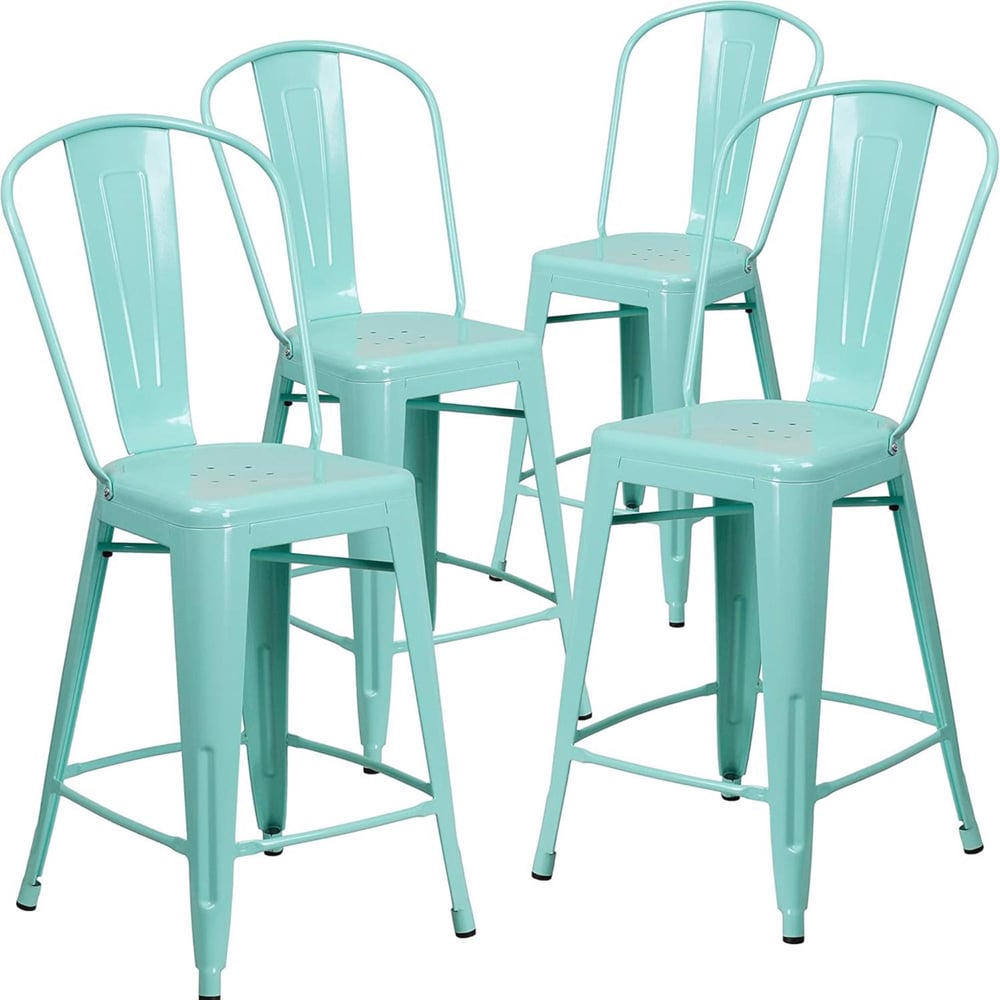 FWStyle Antique Mint Green Steel Bar Stools Set of 4 Image 2