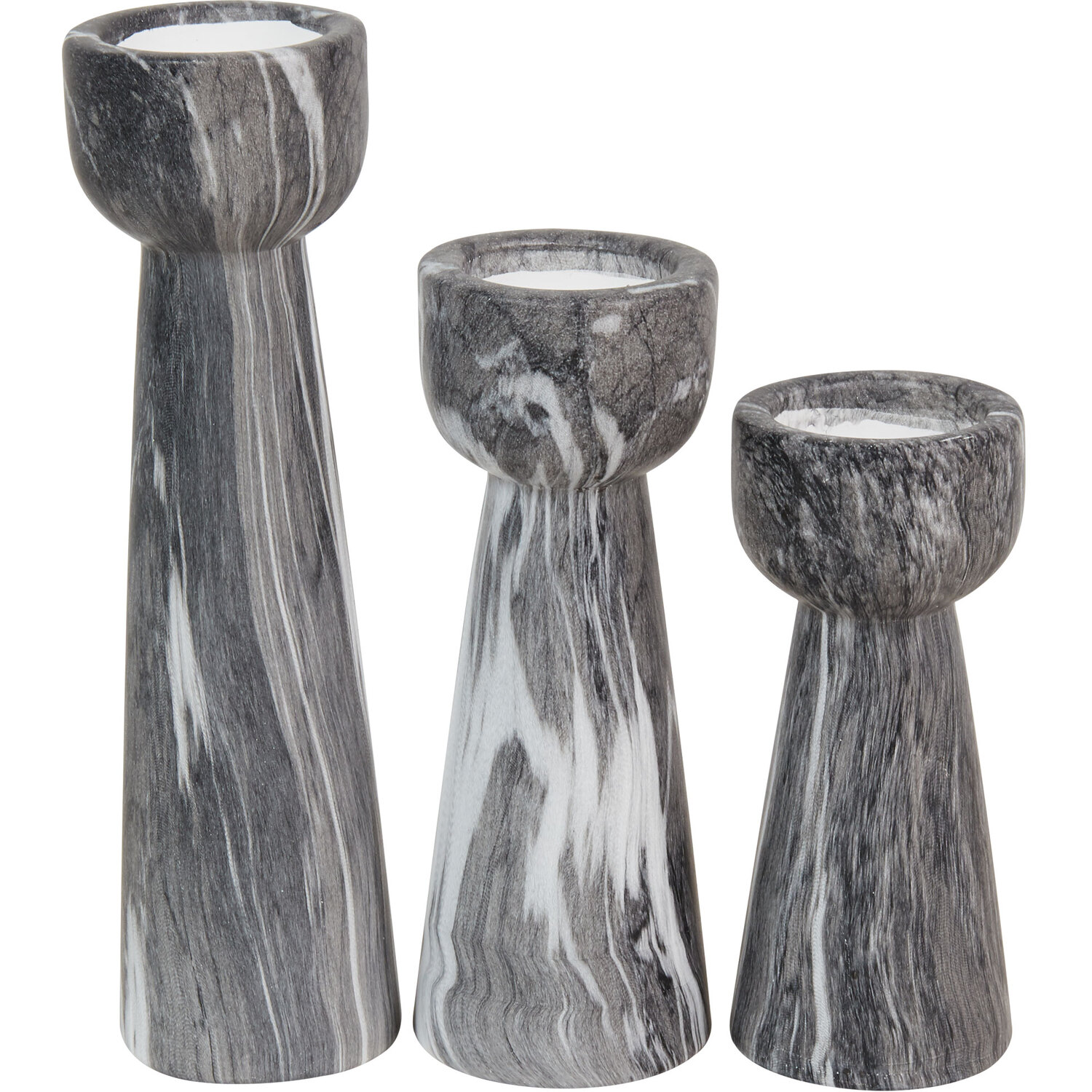 Set of 3 Marble Tealight Holders - Black Image 2