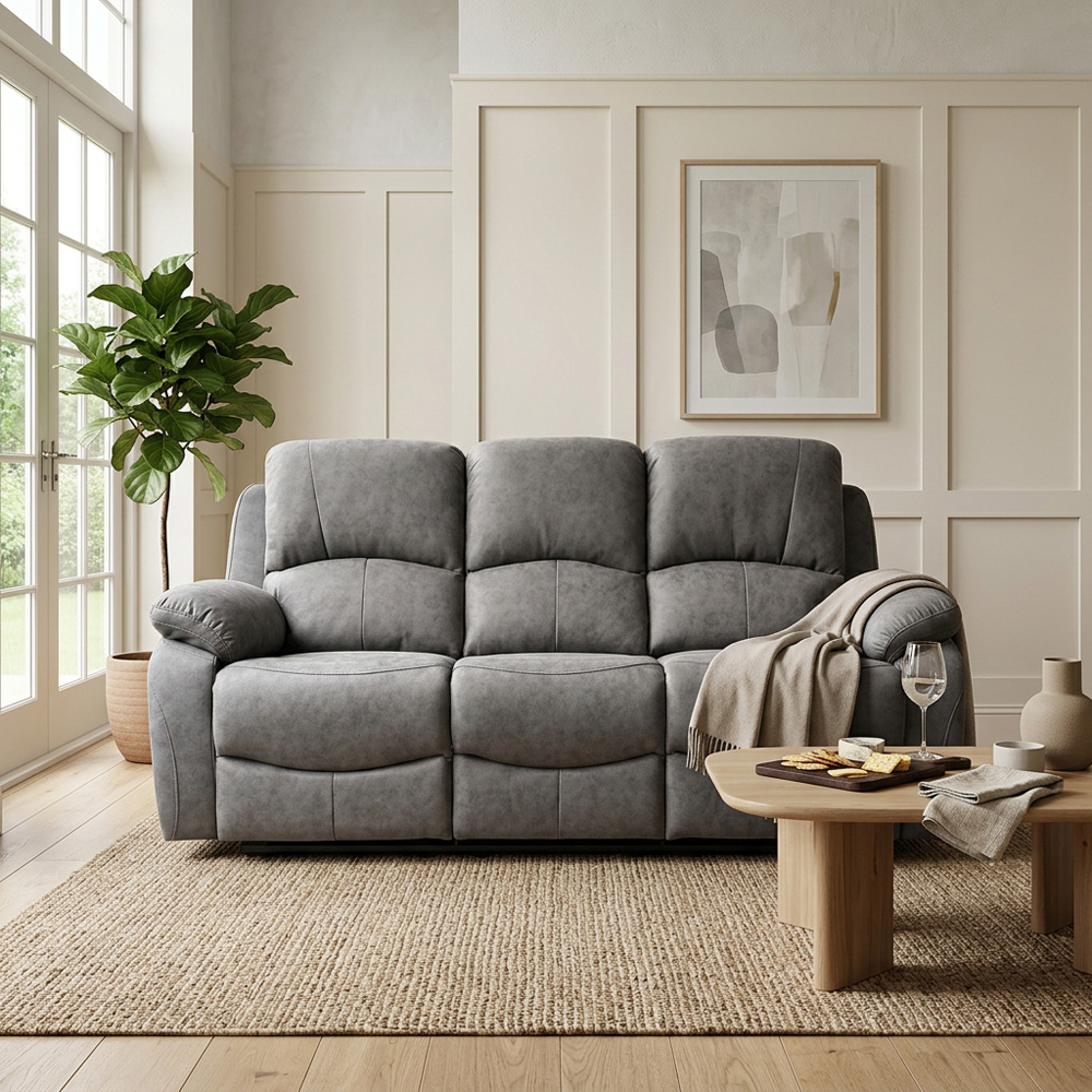 Milano 3 Seater Grey Fabric Recliner Sofa Image 5