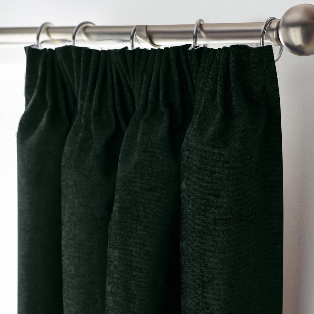 Alan Symonds Green Chenille Blackout Pencil Pleat Curtains 168cm x 183cm Image 2