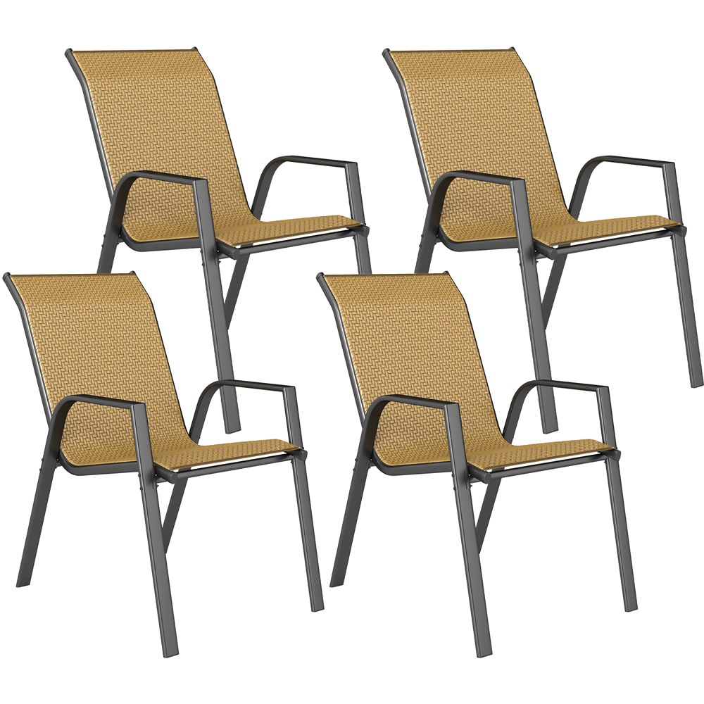 Outsunny Set of 4 Khaki Wicker Stackable Garden Chair Image 2