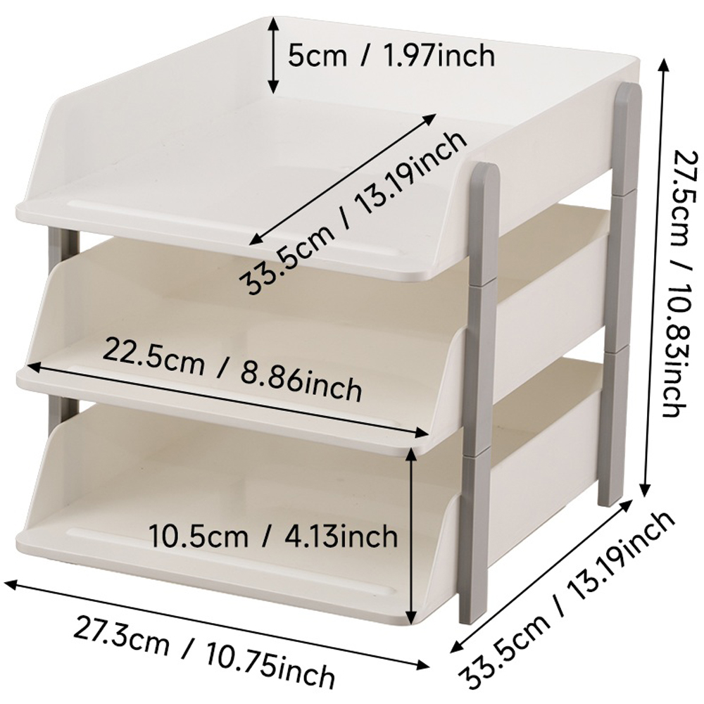 Living and Home 3-Tier White and Grey Tabletop File Organiser Rack Image 8