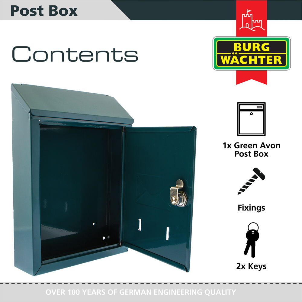 Burg-Wachter Avon Green Galvanised Steel Wall Mounted Top Opening Lockable Post Box 30 x 21 x 7cm Image 3
