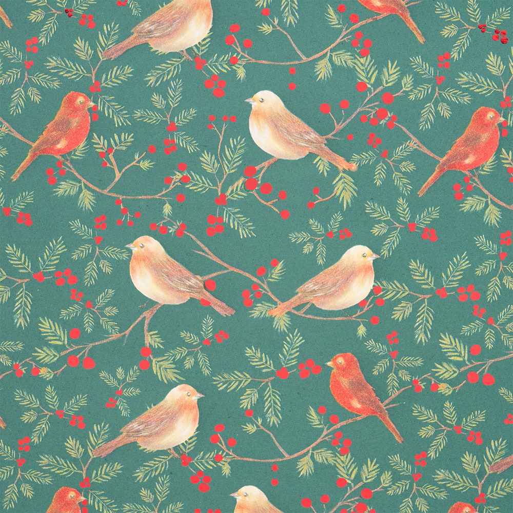 Festive Bird Holly Gift Wrapping Paper Image 3