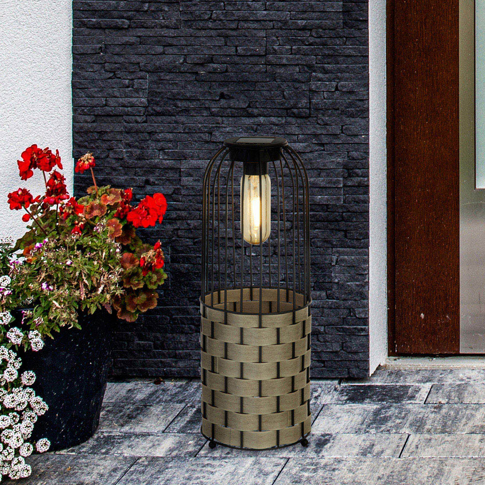 Lighting Collection IP44 Laguna Solar LED Natural Weave Lantern Image 2