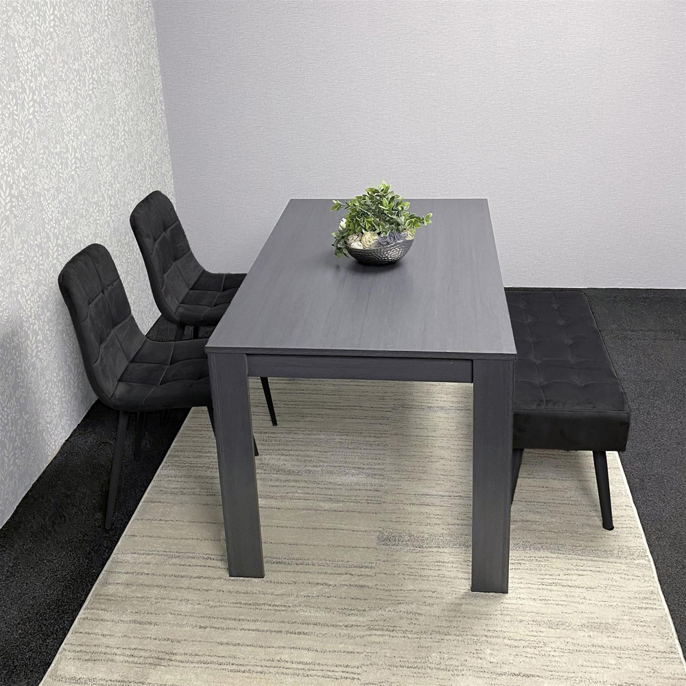 Portland 4 Seater Wooden Dark Grey Arrow Design Dining Set with Velvet Chairs and Bench Image 3