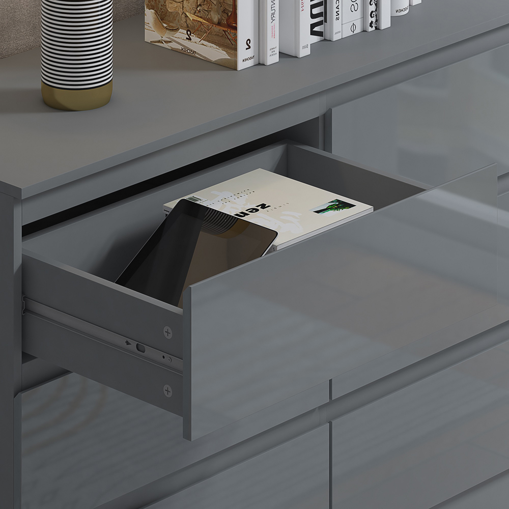 FWStyle Stora 6 Drawer Grey Gloss Chest Of Drawers Image 3