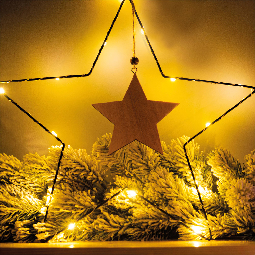 St Helens LED Metal Christmas Star Decoration with Wooden Centre Image 5
