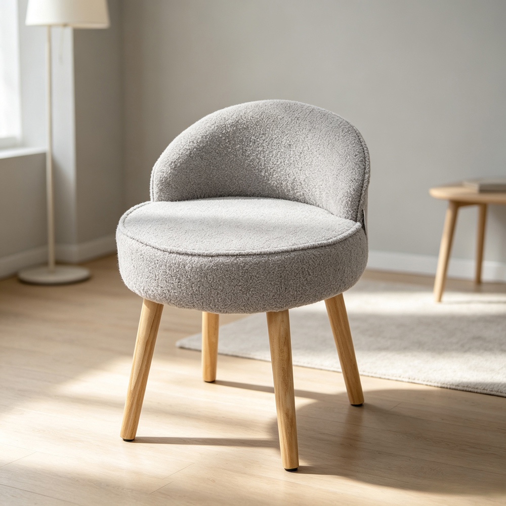 Living and Home Grey Teddy Fleece Low Backrest Vanity Stool Image 7