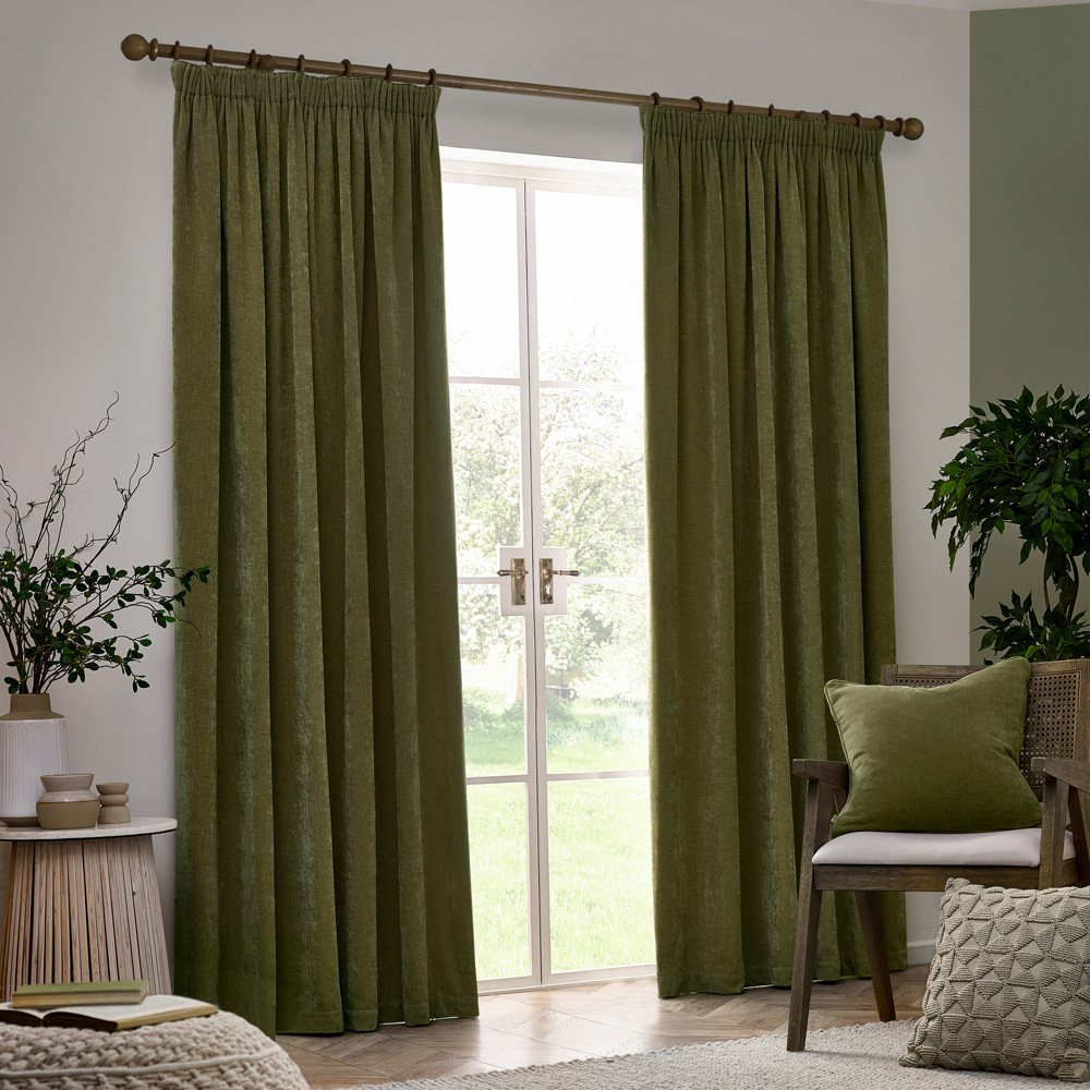 Yard Heavy Olive Chenille Velvet Pencil Pleat Curtains 229 x 183cm Image 5