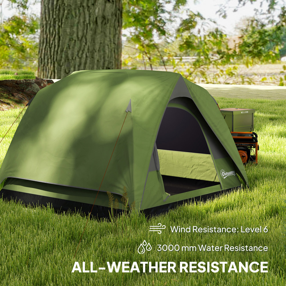 Outsunny 3-4 Person Waterproof Camping Tent Olive Green and Grey Image 6