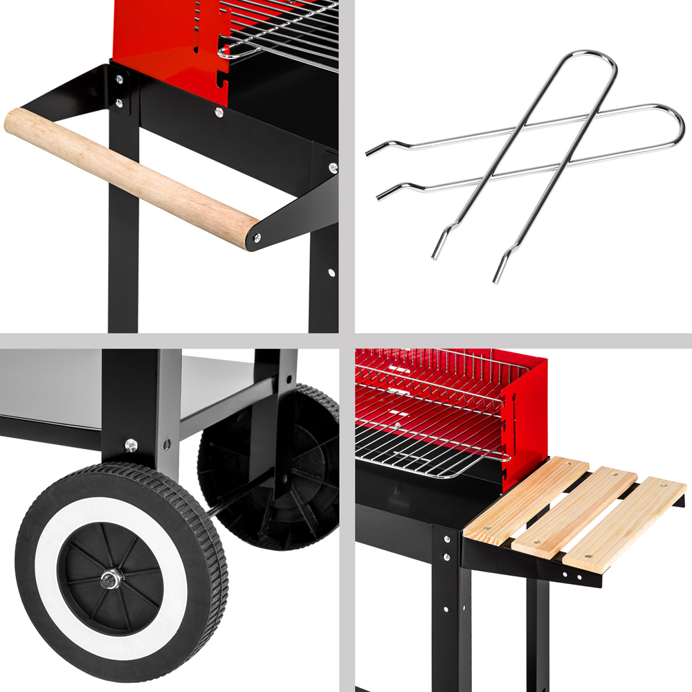 tectake Black and Red BBQ Cart with Wheels Image 5